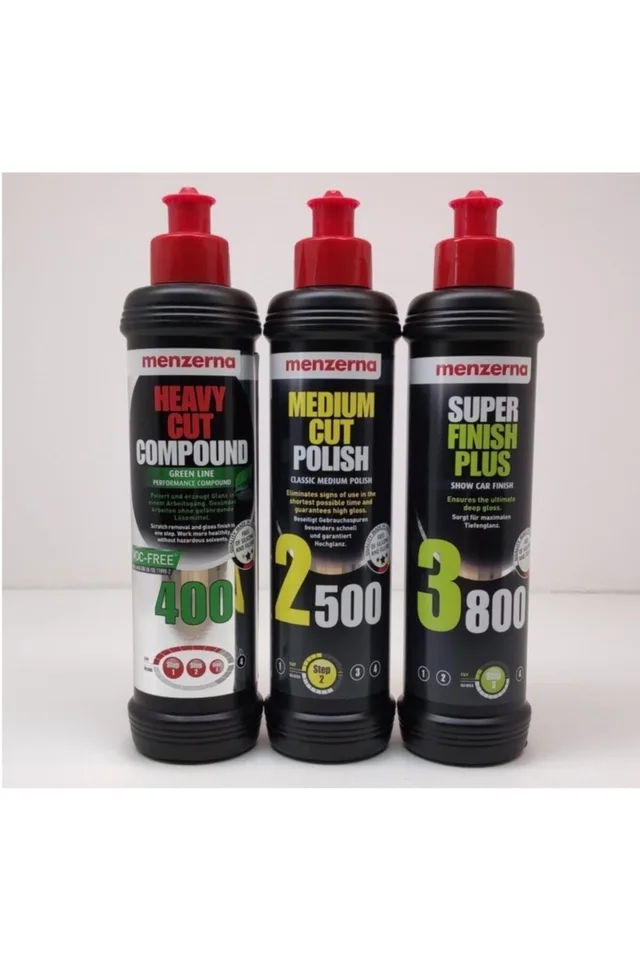 Menzerna Yeşil 400 Kalın Pasta 2500 İnce Pasta 3800 Hare Giderici Set 250 ml