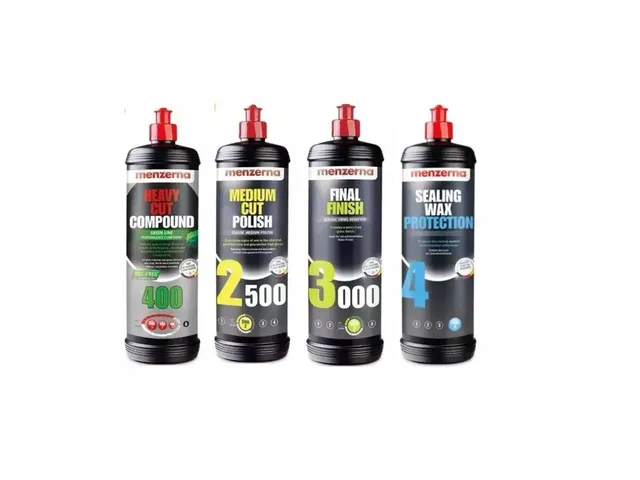 Menzerna Yeşil 400 Kalın Pasta 2500 İnce Pasta 3000 Hare Giderici ve Sealingwax Boya Koruyucu Wax Set 1 lt