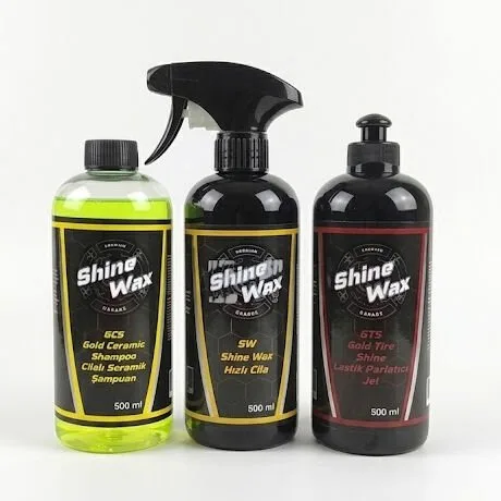Shine Wax Seramik Şampuan & Hızlı Cila & Lastik Parlatıcı Jel 500 ml 3'lü Set