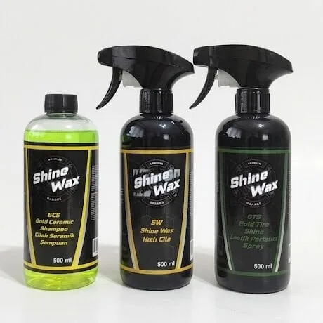 Shine Wax Seramik Şampuan & Hızlı Cila & Lastik Parlatıcı Sprey 500 ml 3'lü Set