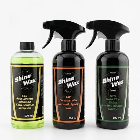 Shine Wax Seramik Şampuan & Seramik Sprey Wax & Lastik Parlatıcı Sprey 500 ml 3'lü Set