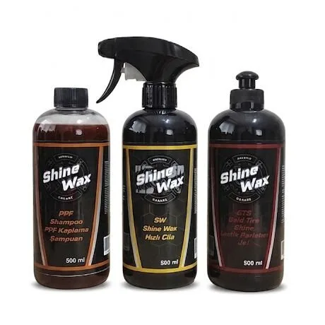 Shine Wax PPF Şampuan & Hızlı Cila & Lastik Parlatıcı Jel 500 ml 3'lü Set