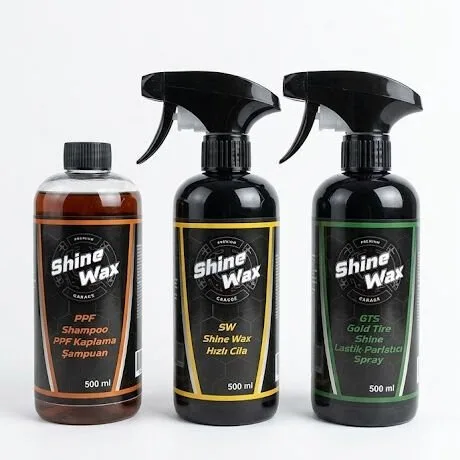 Shine Wax PPF Şampuan & Hızlı Cila & Lastik Parlatıcı Sprey 500 ml 3'lü Set